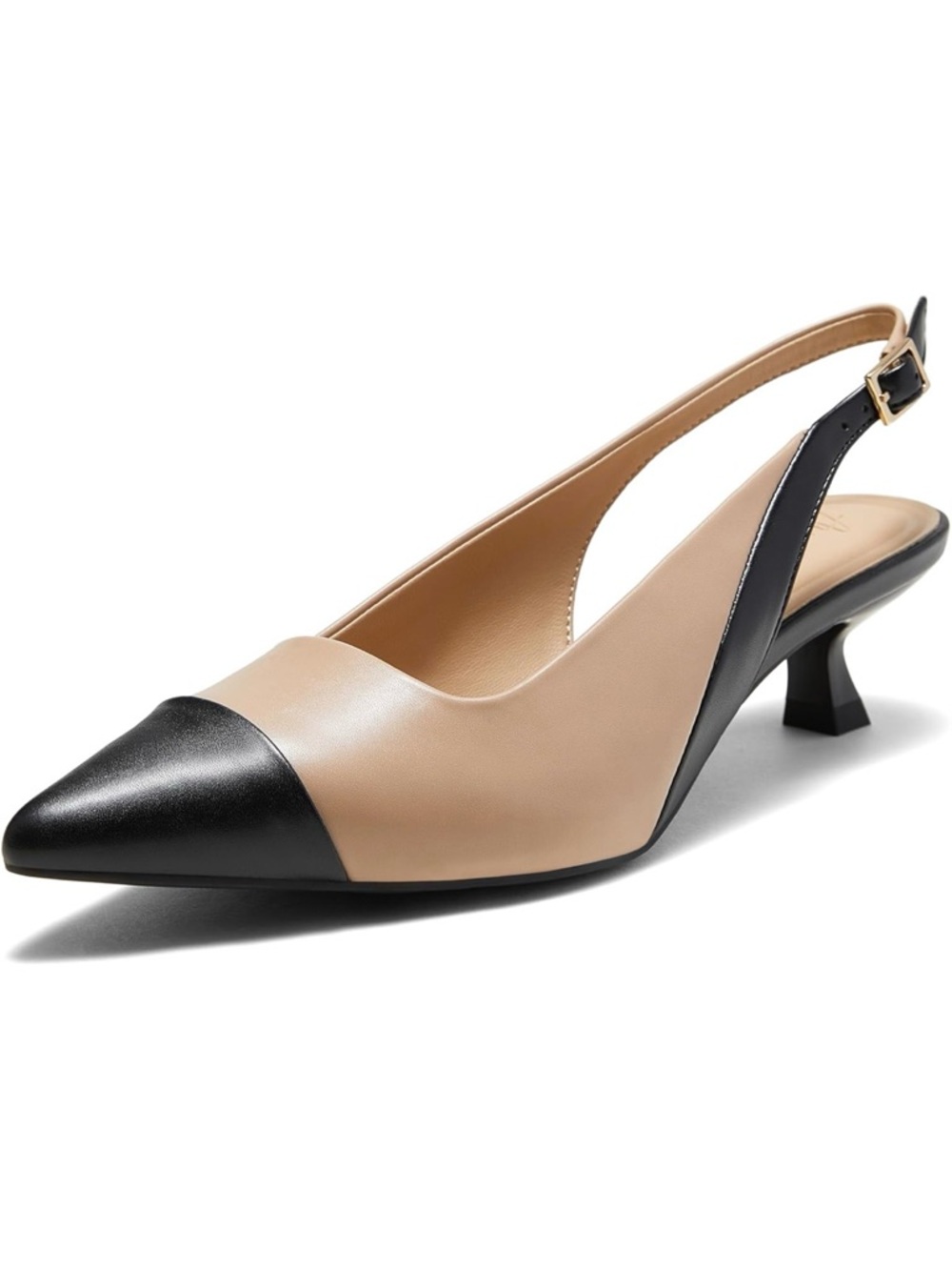 Areomic Pointed Toe Two-Tone Slingback Kitten Heel Pump - Black & Beige size 9